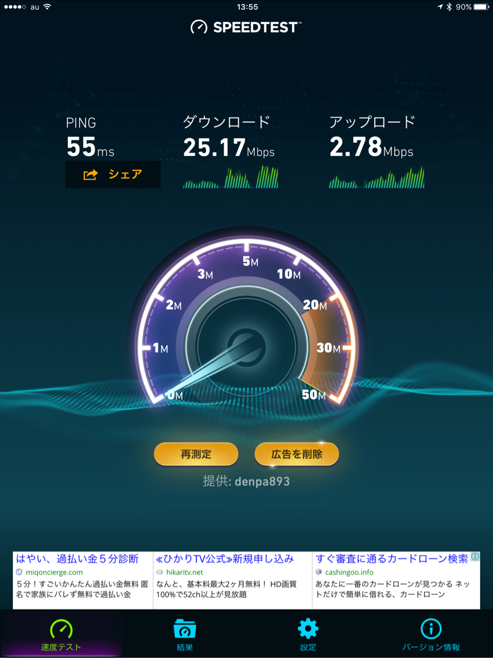 WiMAX2+のスピードテストの結果